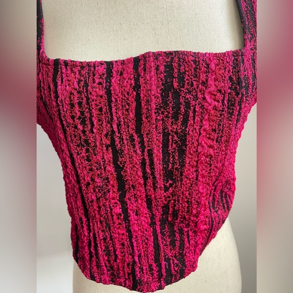 ZARA Hot Pink Textured Corset Crop Top - Picture 8 of 11